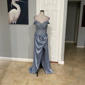 LaDivine Women XL Cinderella Divine off-the-shoulder fit & flare prom gown blue